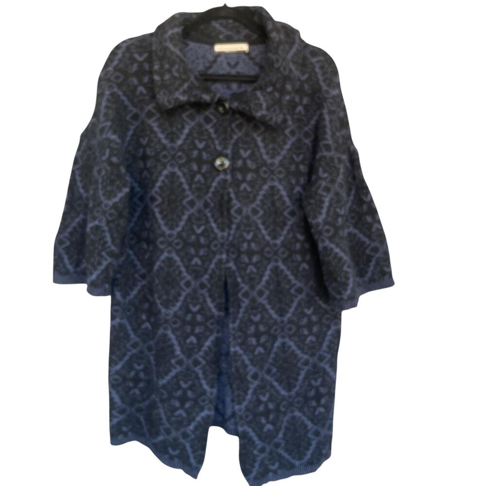 Chiaramente Coat Womens‎ Large Blue Black Wool Blend Made Italy Patterned Jacket